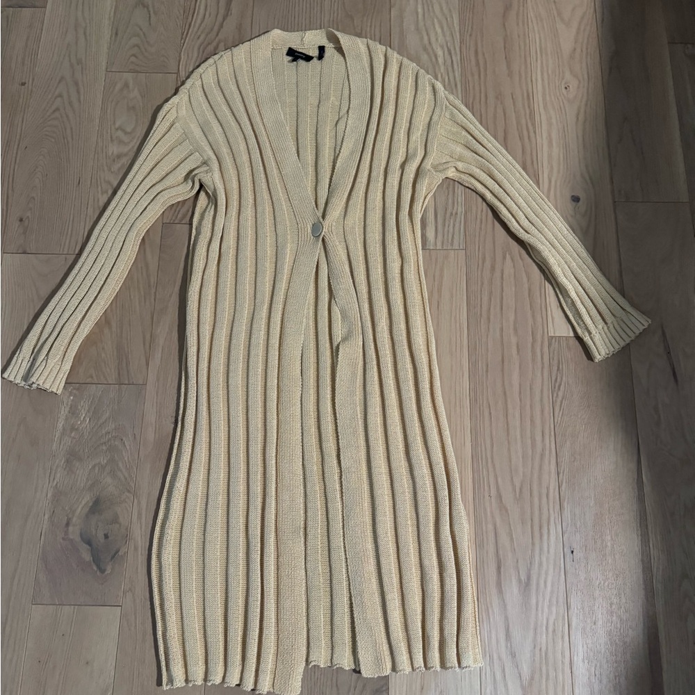 Theory Long ribbed Cardigan Sweater Yellow Gold Size Small
